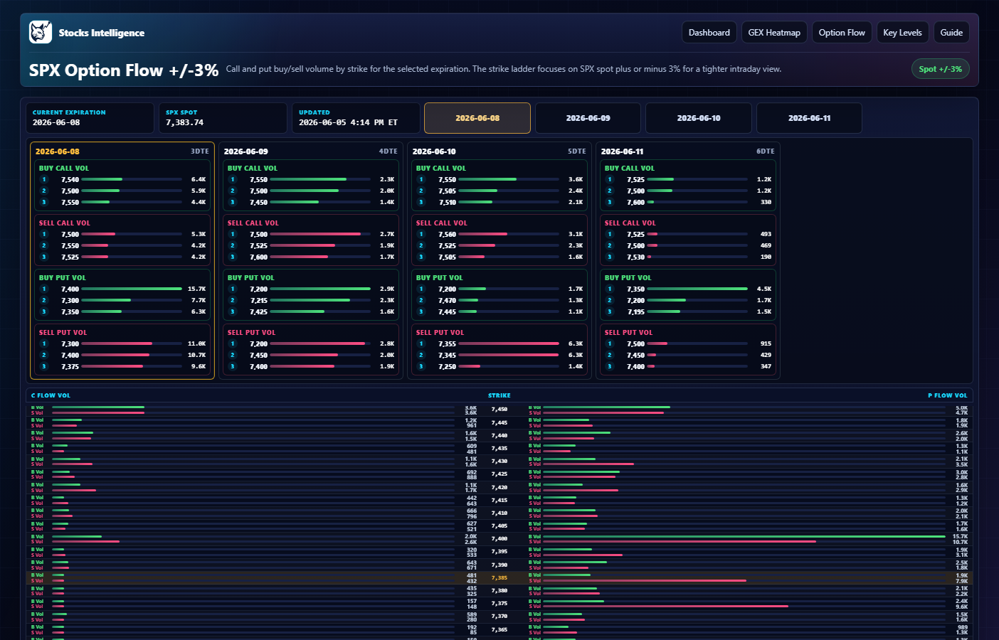 SPX option flow page screenshot